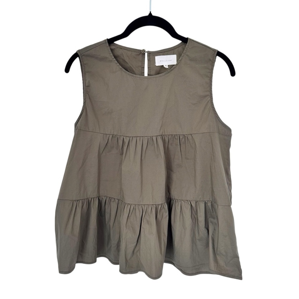 💚Baby Doll Helloday Khaki Olive Green Sleeveless Top
Size S